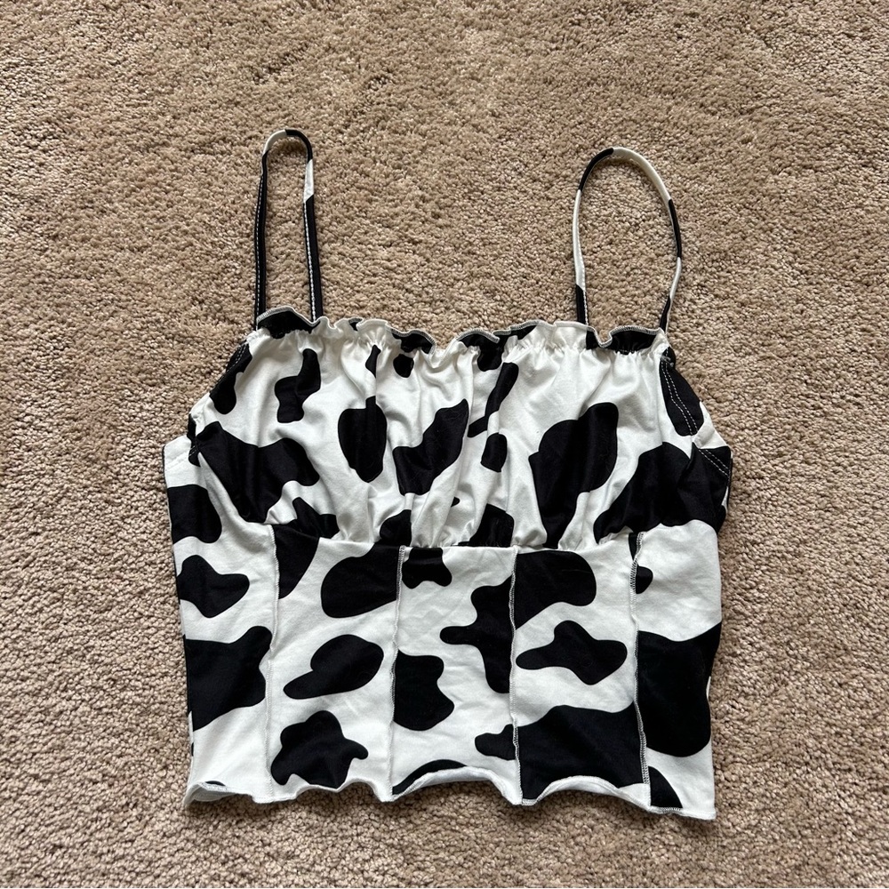 Cow Print Ruched Crop Tank Top